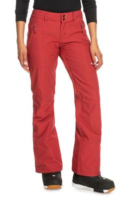 Roxy Cabin Slim Fit Waterproof Snow Pants in Brick Red