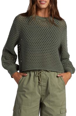 Roxy California Lover Open Stitch Cotton Blend Sweater in Agave Green