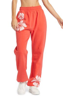 Roxy Day Off Floral Print Fleece Sweatpants in Bittersweet