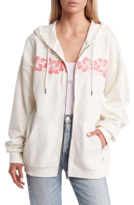 Roxy Evening Hike Floral Oversize Zip Graphic Hoodie in Snow White