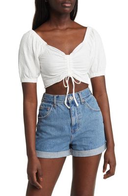Roxy Flirty Ruched Cotton Gauze Crop Top in Snow White