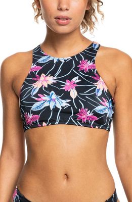 Roxy Floral Crop Bikini Top in Anthracite Floral Flow