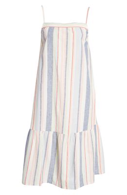 Roxy Glorious Sunshine Cotton & Linen Midi Sundress in Snow White The Line Up Stripe