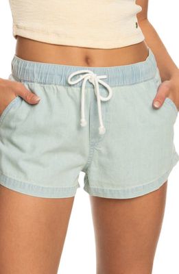 Roxy Go to the Beach Drawstring Denim Shorts in Bleached Blue
