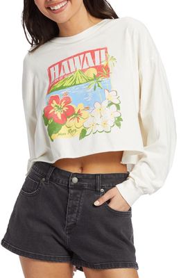 Roxy Hawaiian Vacay Long Sleeve Cotton Graphic Crop T-Shirt in Egret