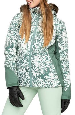 Roxy Jet Ski Premium Snow Jacket with Removable Faux Fur Trim and Hood in Dark Forest Wild