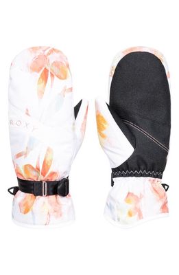 Roxy Jetty Floral Print Mittens in Bright White Tenderness