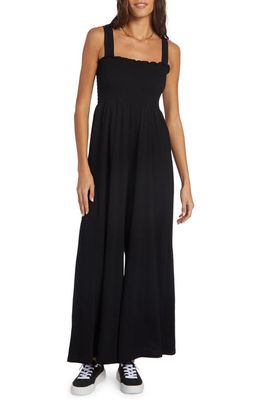 Roxy Just Passing By Smocked Bodice Jumpsuit in Anthracite