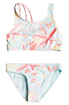 Roxy Kids' Holiday Flower Two-Piece Swimsuit in Tanager Tur Floral
