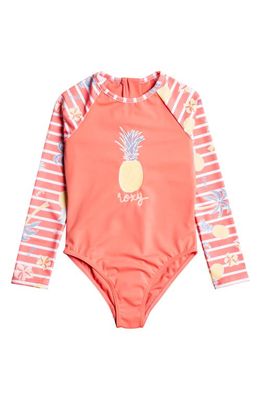 Roxy Kids' Little Pineapple Long Sleeve One-Piece Rashguard Swimsuit in Tea Rose Holiday Dreaming