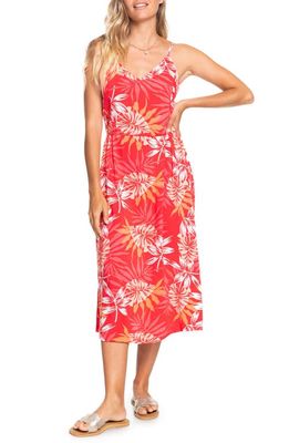 Roxy Land of Life Palm Print Midi Dress in Hibiscus Seaside Tropics V