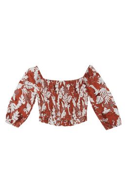 Roxy Like The Sun Shirred Crop Top in Baked Clay Retro Floral