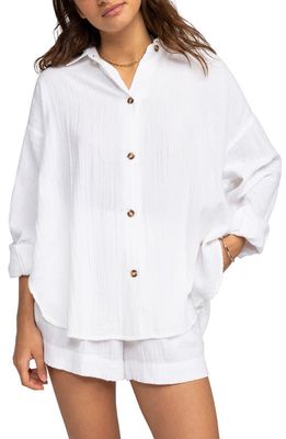Roxy Morning Time Organic Cotton Button-Up Shirt in Snow White