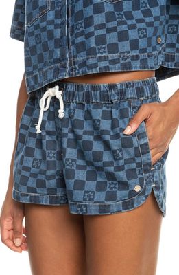 Roxy New Impossible Check Cotton Shorts in Mood Indigo Sol Powe