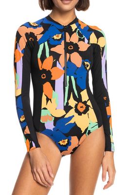Roxy New Panels One-Piece Rashguard Swimsuit in Anthracite Flower Ja