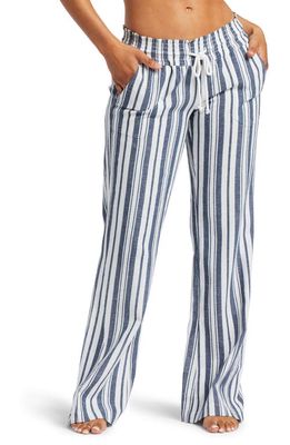 Roxy Oceanside Tie Waist Pants in Mood Indigo Paradise Stripe