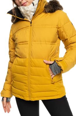 Roxy Quinn Insulated Snow Puffer Coat with Removable Faux Fur Trim in Honey