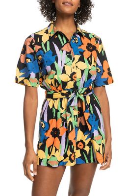 Roxy Real Yesterday Floral Belted Romper in Anthracite Flower Ja