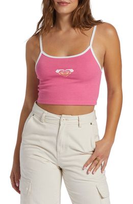 Roxy Retro Graphic Cotton Rib Crop Camisole in Shocking Pink