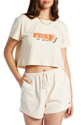 Roxy Retro Logo Graphic Cotton Crop T-Shirt in Tapioca