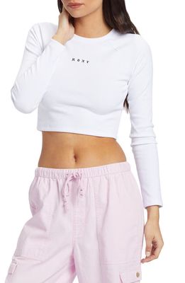 Roxy Roxify Rib Embroidered Long Sleeve Crop T-Shirt in Bright White