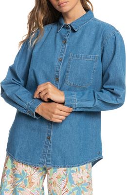 Roxy Seaside Town Cotton Denim Shirt in Medium Blue