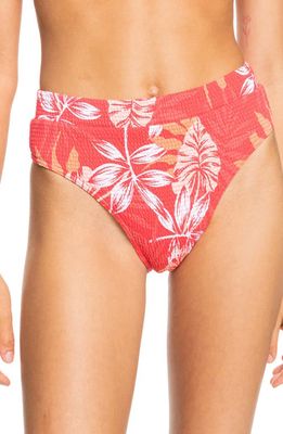 Roxy Seaside Tropics Smocked High Rise Bikini Bottoms in Hibiscus Seaside Tropics