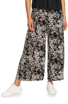 Roxy Side By Side Floral Print Wide Leg Pants in Anthracite Youpi Ditsy
