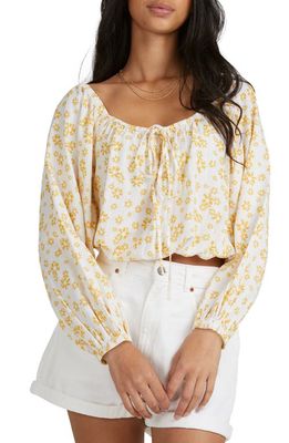 Roxy Soho Sessions Crop Scoop Neck Cotton Blend Blouse in Bright White Mini Flower Ditsy