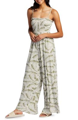 Roxy Straight to Romantic Smocked Wide Leg Jumpsuit in Palm Tree Dreams
