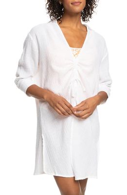 Roxy Sun & Limonade Ruched Long Sleeve Cotton Cover-Up Tunic in Bright White