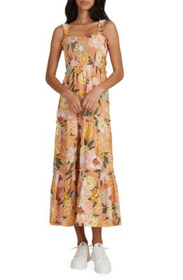 Roxy Sunnier Shores Floral Print Cotton Blend Sundress in Toasted Nut Bloom Boogie
