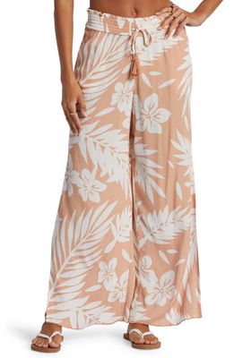 Roxy Tropical Rhythm Slit Hem Wide Leg Pants in Cafe Creme Palmeria