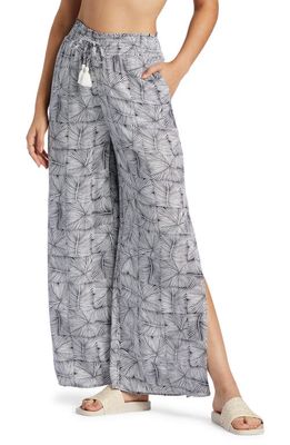 Roxy Tropical Rhythm Slit Hem Wide Leg Pants in Mood Indigo Always