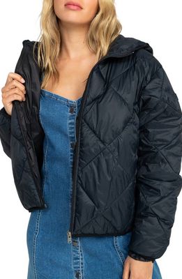 Roxy Wind Swept Quilted Zip-Up Hooded Jacket in Anthracite