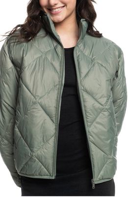 Roxy Wind Swept Quilted Zip-Up Jacket in Agave Green