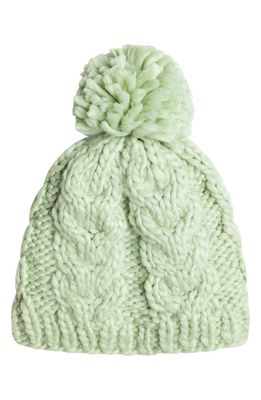 Roxy Winter Cable Knit Pompom Beanie in Cameo Green