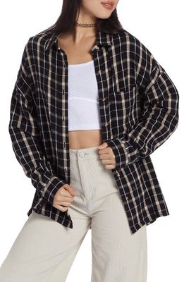 Roxy x Chloe Kim Check Cotton Flannel Shirt in Anthracite Plaid