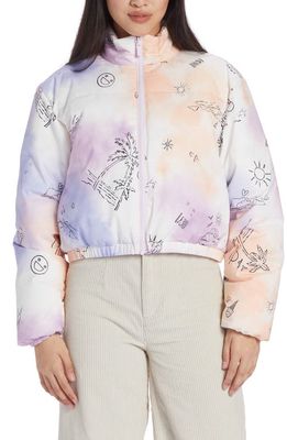 Roxy x Chloe Kim Reversible Crop Puffer Jacket in Snow Magic Moments