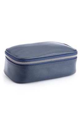 ROYCE New York Leather Tech Accessory Case in Navy Blue - Gold Foil