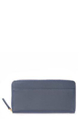 ROYCE New York Personalized Continental RFID Leather Zip Wallet in Navy Blue - Deboss 