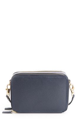 ROYCE New York Personalized Leather Crossbody Camera Bag in Navy Blue- Gold Foil