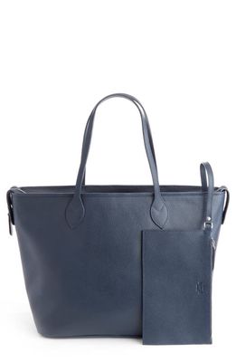 ROYCE New York Personalized Leather Tote with Wristlet in Navy Blue - Gold Foil