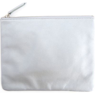 ROYCE New York Personalized Leather Travel Pouch in Silver- Silver Foil 