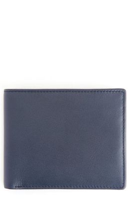 ROYCE New York Personalized RFID Leather Bifold Wallet in Navy Blue Burnt Orange-Silver