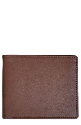 ROYCE New York Personalized RFID Leather Trifold Wallet in Brown/Orange- Deboss