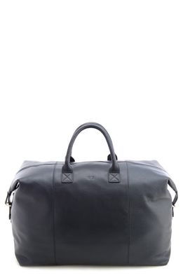 ROYCE New York Personalized Weekend Leather Duffle Bag in Navy Blue- Silver Foil
