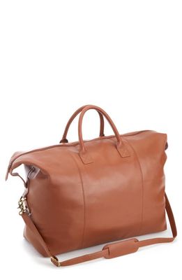 ROYCE New York Personalized Weekend Leather Duffle Bag in Tan- Gold Foil