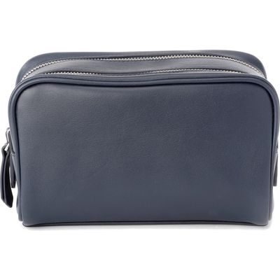 ROYCE New York Personalized Zip Toiletry Bag in Navy Blue - Silver Foil 