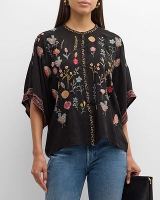 Roylane Embroidered Button-Down Blouse